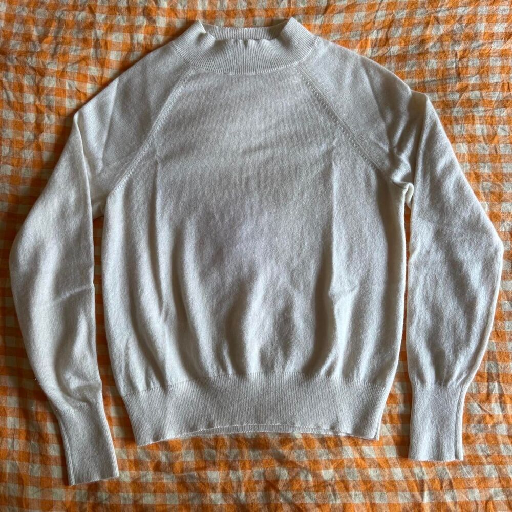 Everlane Cream Cashmere Raglan Mockneck Lightweight Sweater Size Small